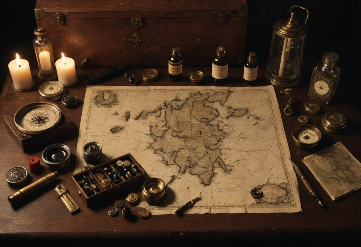The Cartographer's Desk, 1892 — AI generated image