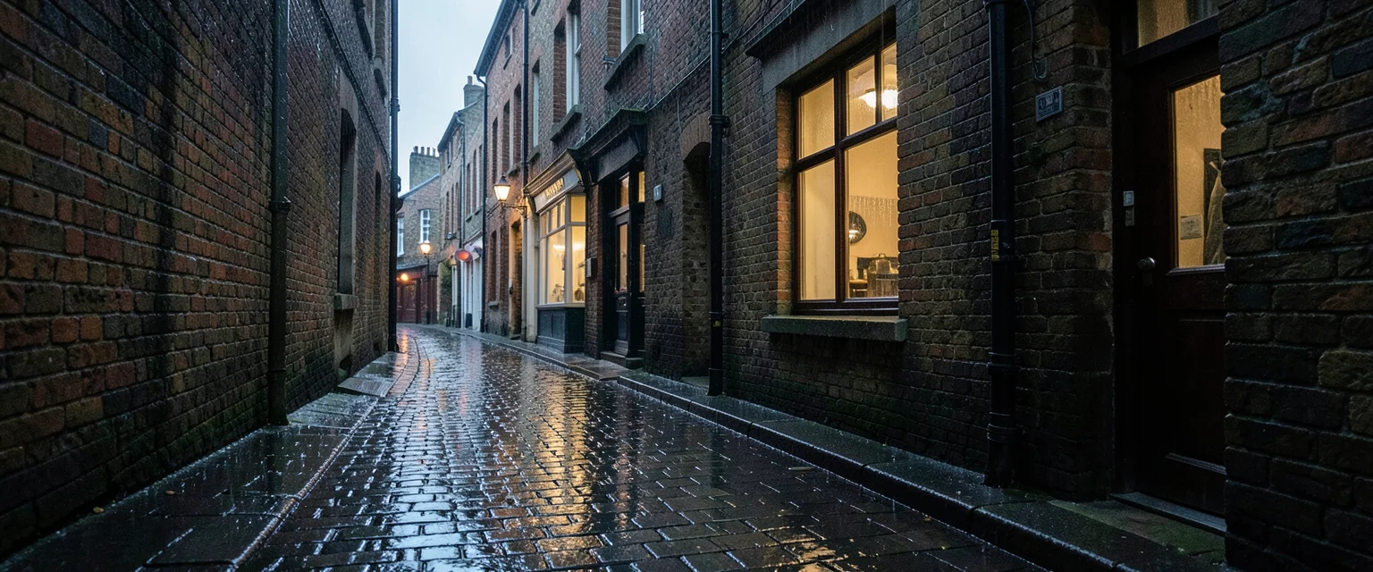 Damp Alley Reflections — AI generated image