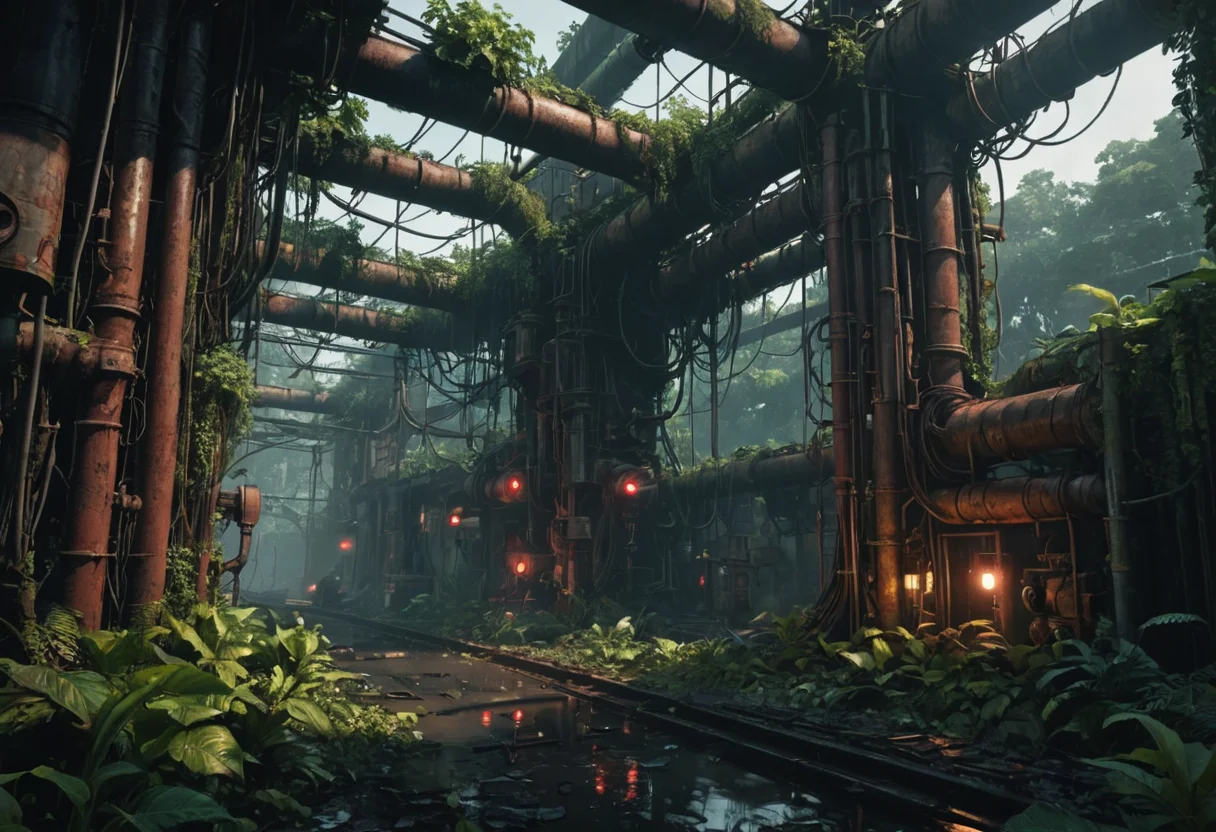 Decaying Metal Jungle — AI generated image