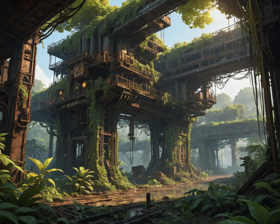 Decaying Industrial Jungle — AI generated image