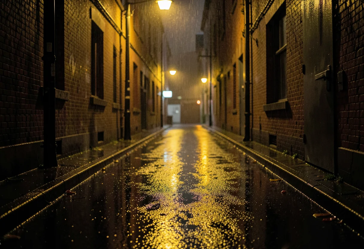Wet Alley Reflections — AI generated image