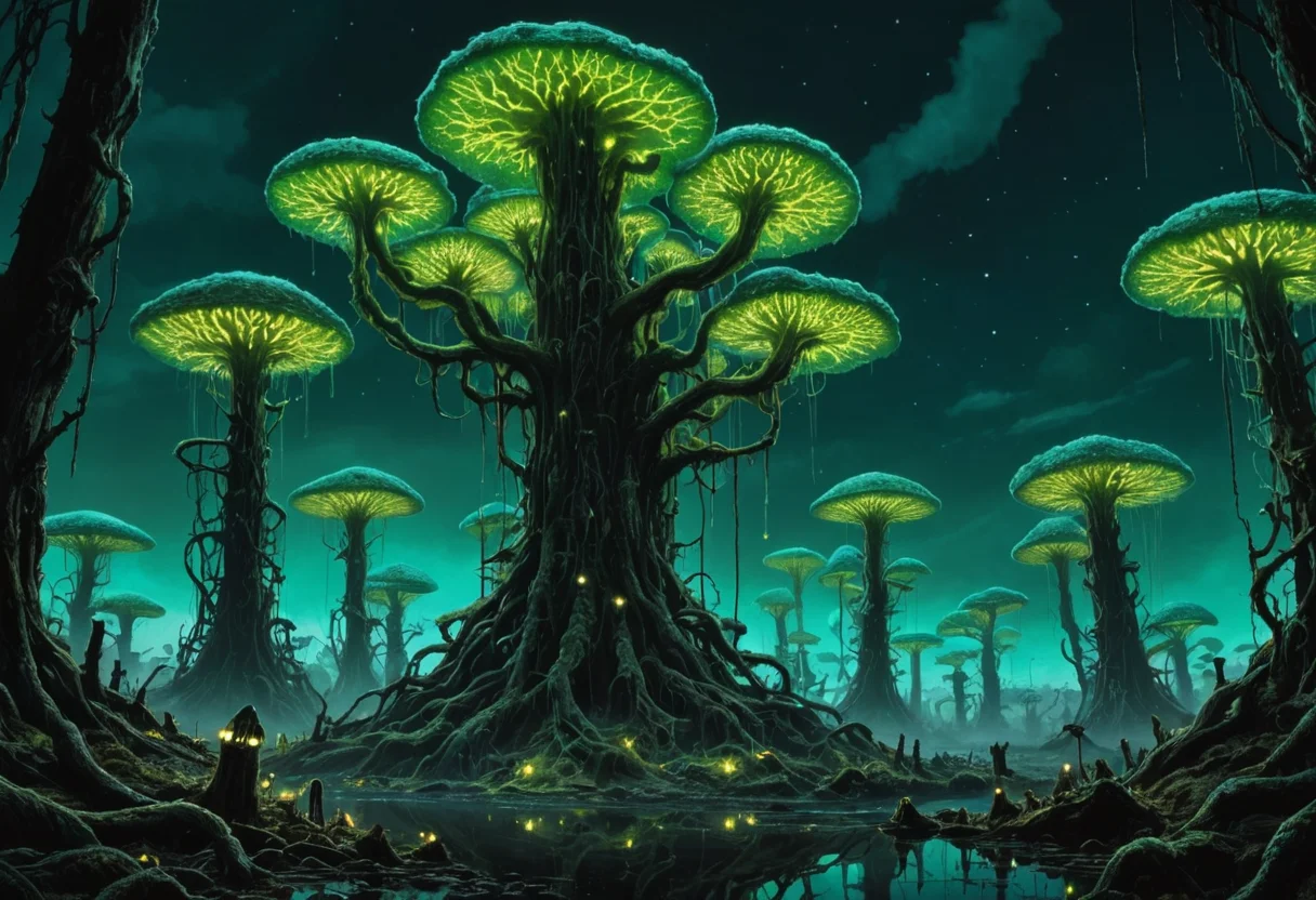 Myco-Industrial Spire (fantasy) — AI generated image