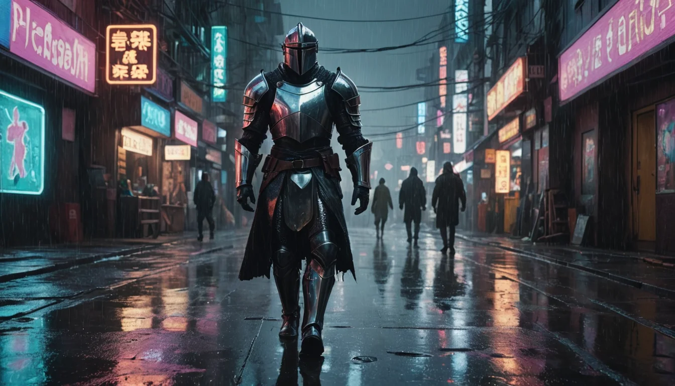 Cyber-Knight in Rain — AI generated image