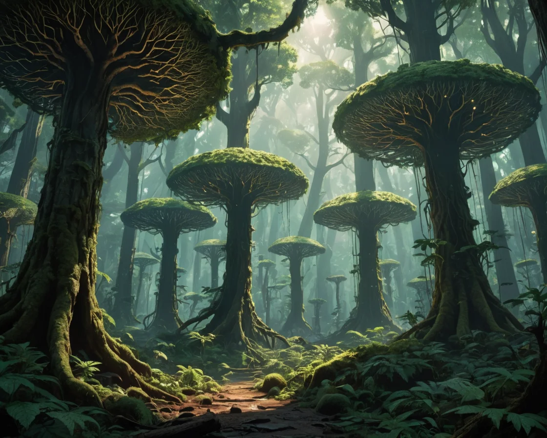 Iron-Fungal Jungle — AI generated image
