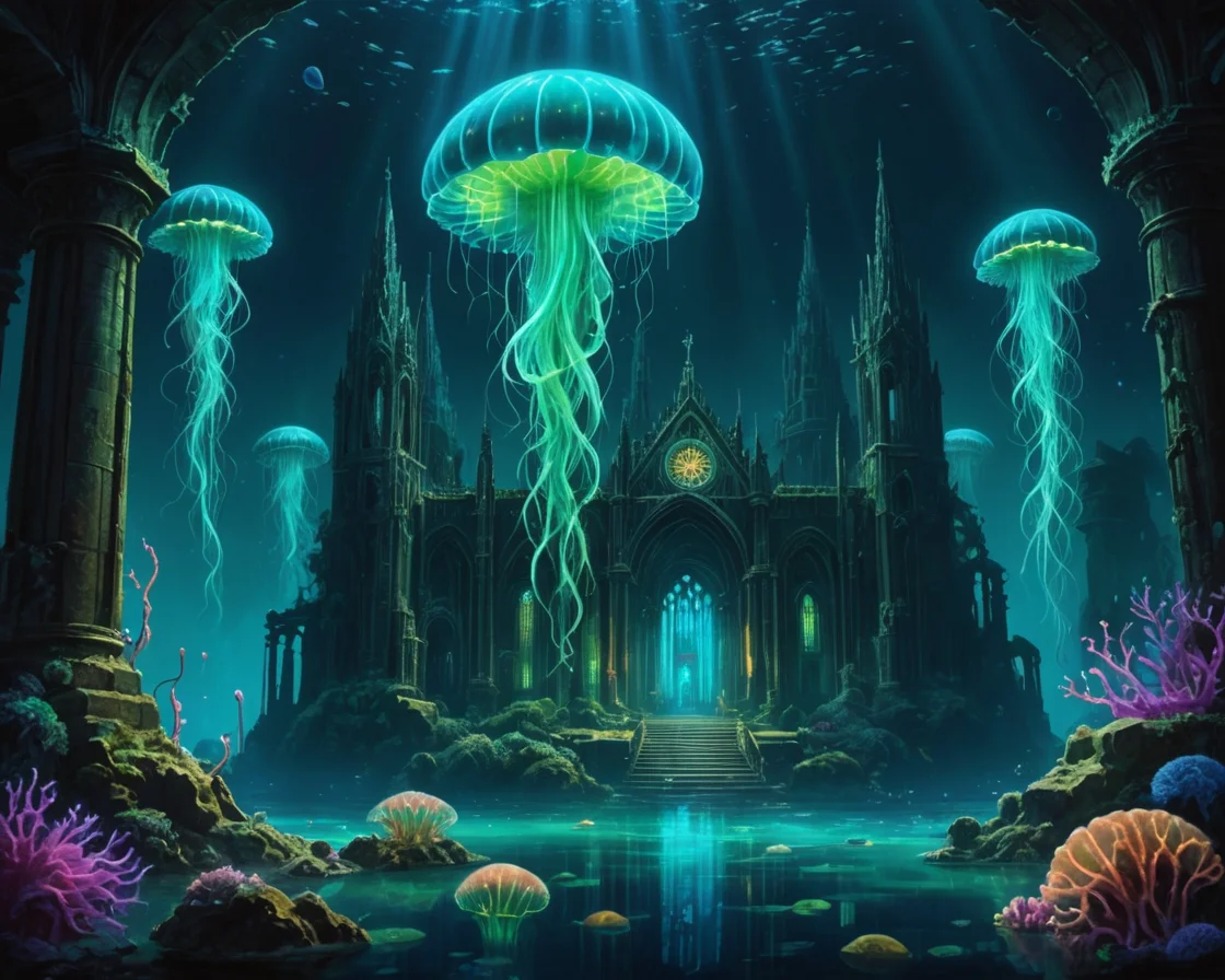 Abyssal Biolume Cathedral (illustration) — AI generated image