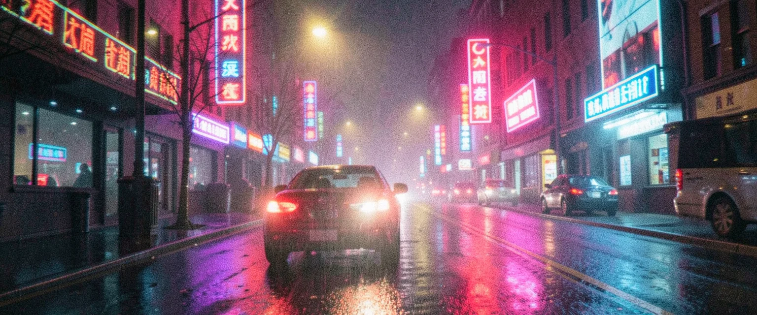 Glitch City Night Drive — AI generated image